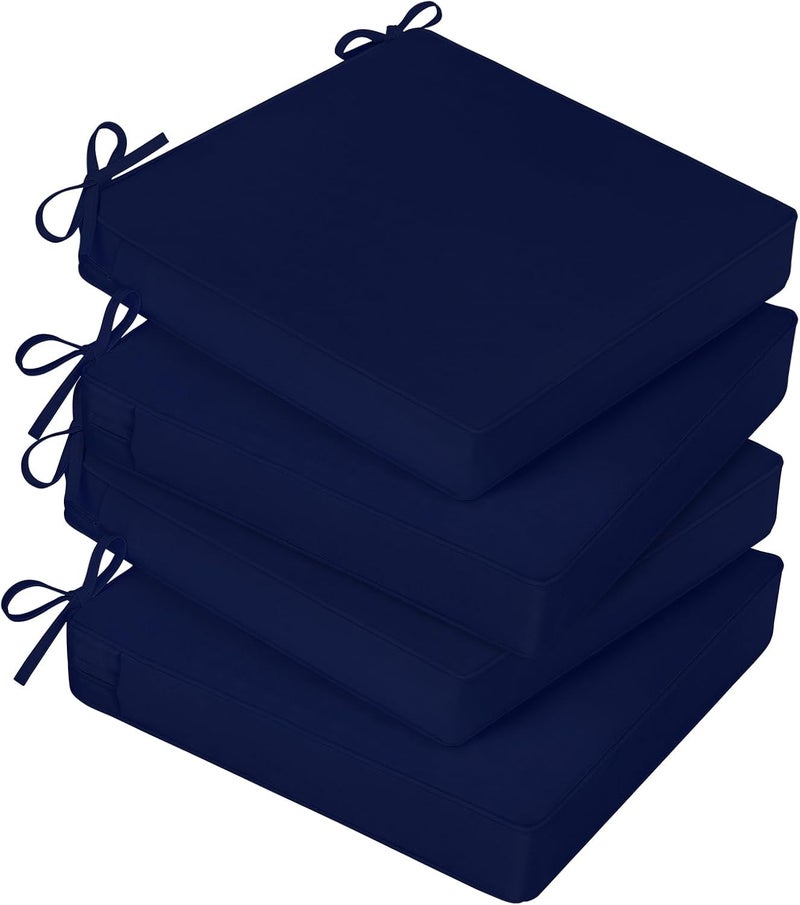 Basic Beyond Outdoor Chair Cushions for Patio Furniture, Waterproof Outdoor Seat Cushions Set of 4 19 x 19, Patio Chair Cushions Set of 4 with Ties and Handle, Navy Blue - Image 1